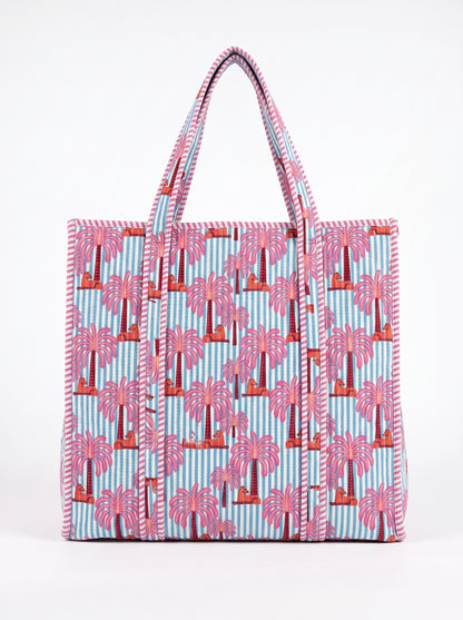 Pink Palm Tree Stripes – Wander Tote Bag 18x18