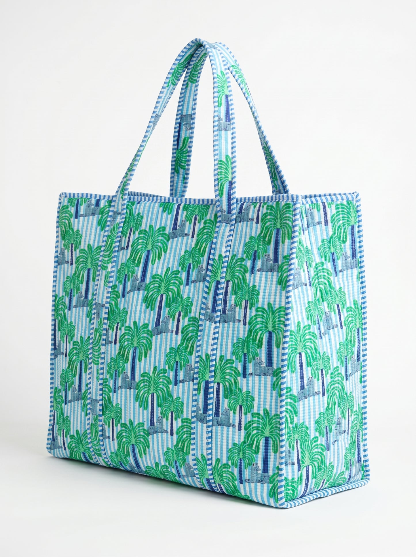 Mint Palm Tree Stripes – Wander Tote Bag 18x18