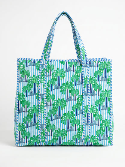 Mint Palm Tree Stripes – Wander Tote Bag 18x18