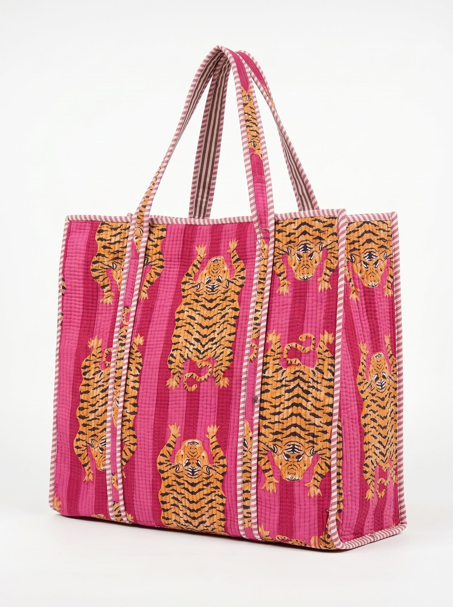 Pink Stripes Tiger Tibetan  – Wander Tote Bag 18x18