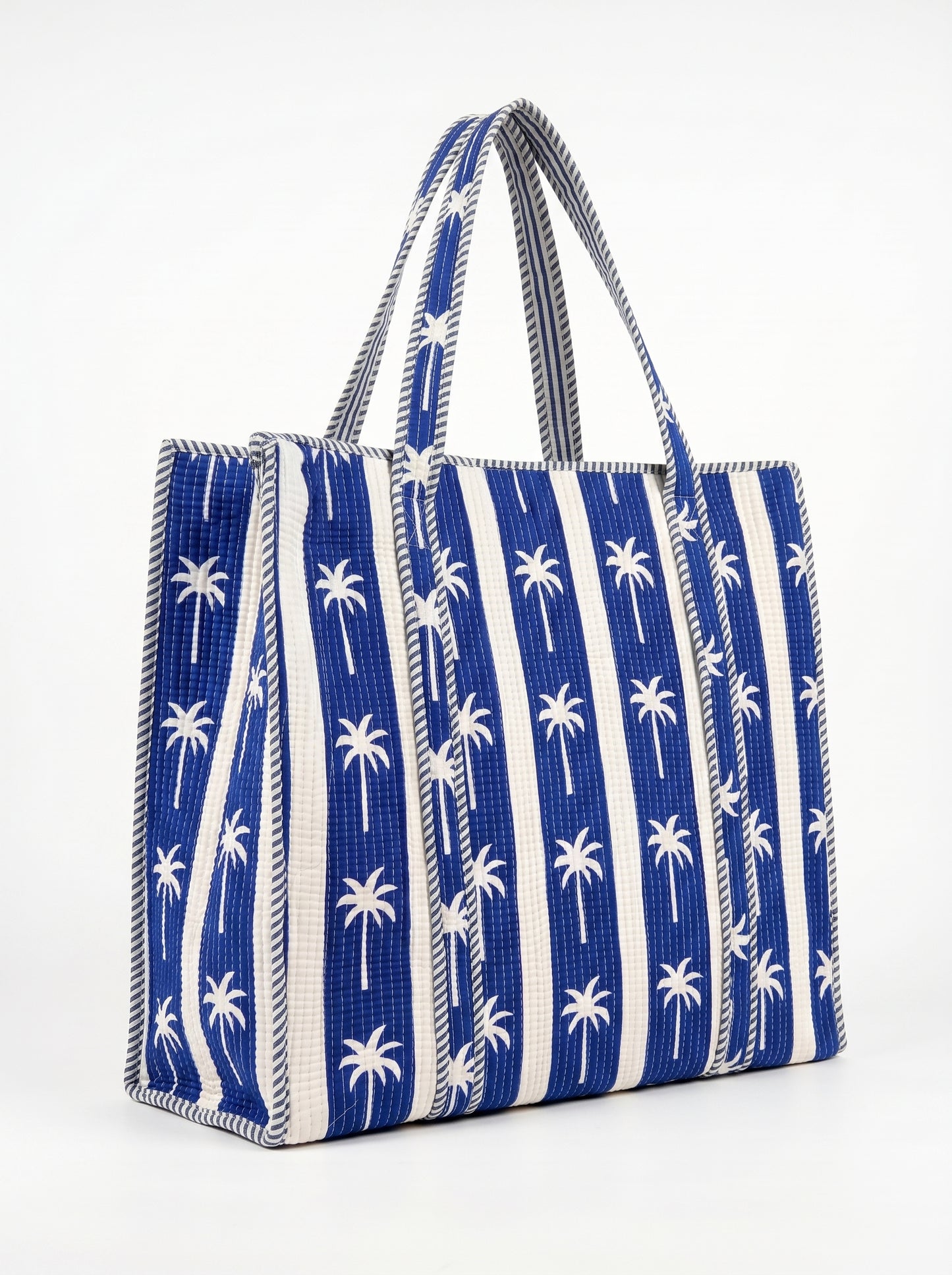 Blue Stripes Palm – Wander Tote Bag 18x18