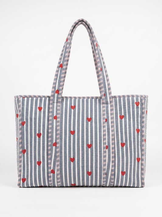 Grey Heart - Tote & 3 Pouch Set 19X15