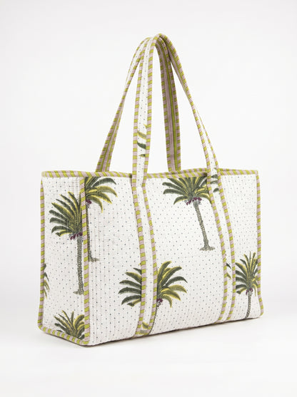 White Palm Tree - Tote & 3 Pouch Set 19X15