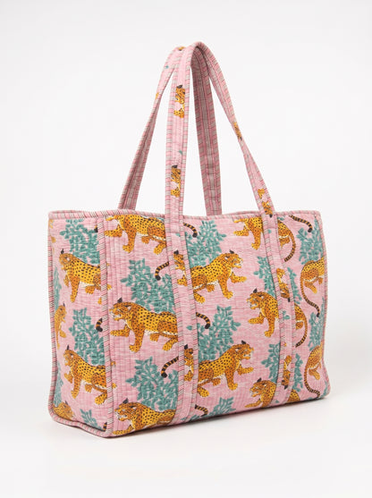 Pink & Blue Leopard - Tote & 3 Pouch Set 19X15