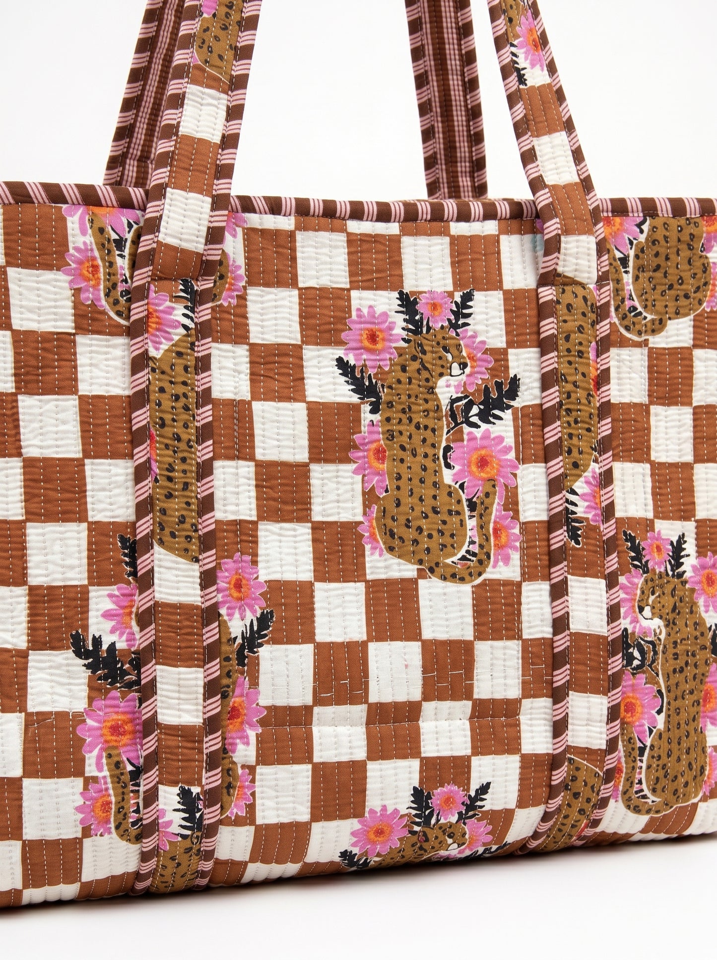 Brown Checkmate Princess Tiger - Tote & 3 Pouch Set 19X15