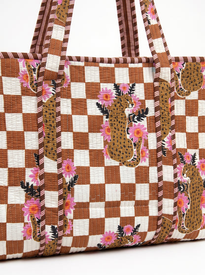 Brown Checkmate Princess Tiger - Tote & 3 Pouch Set 19X15