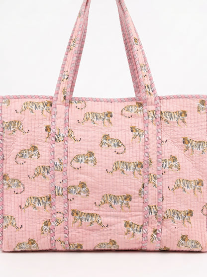 Mini Pink Tiger Riot -  Tote & 3 Pouch Set 19X15