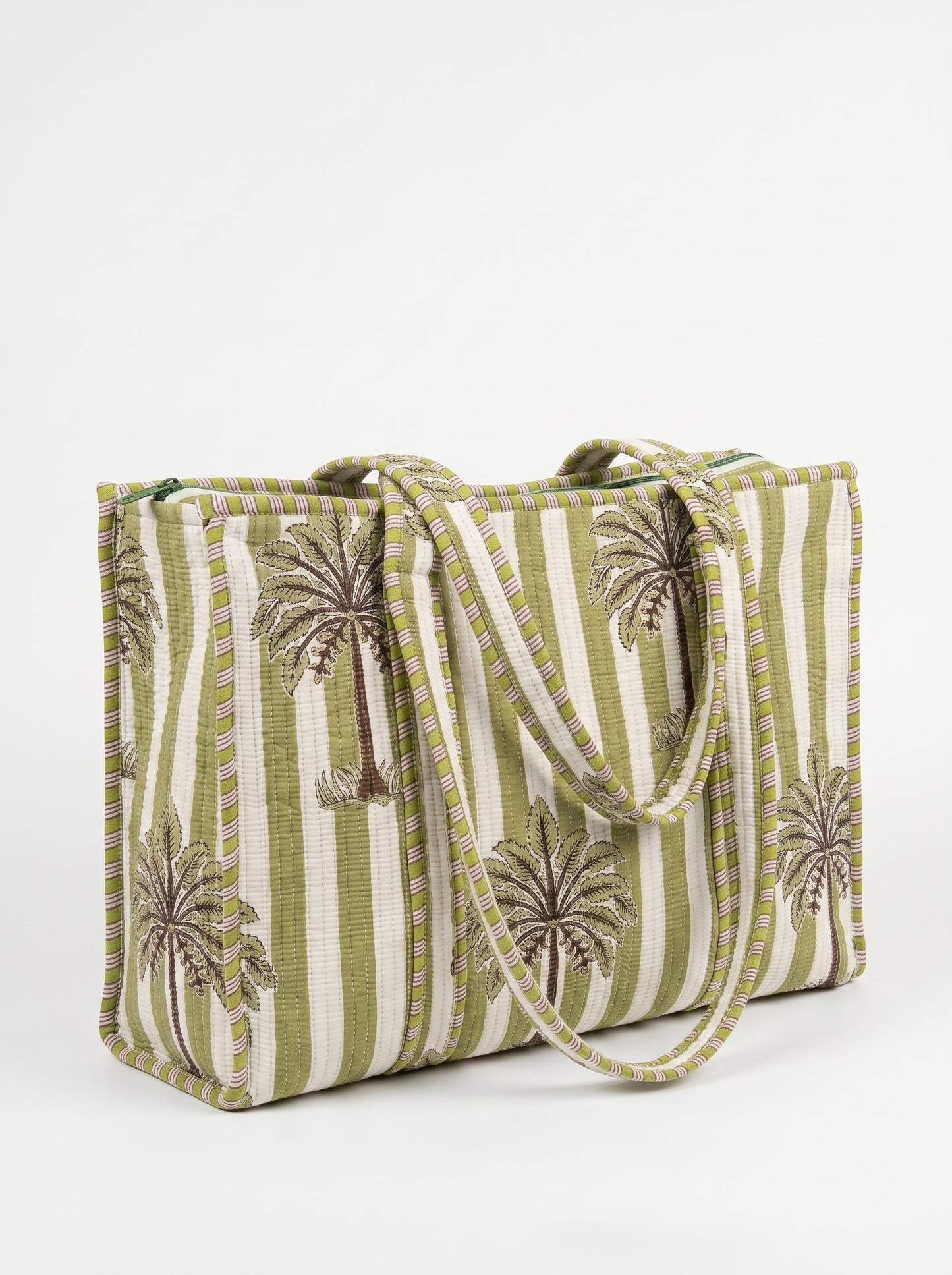 Midnight Beach Green Palms - Tote & 3 Pouch Set 19X15