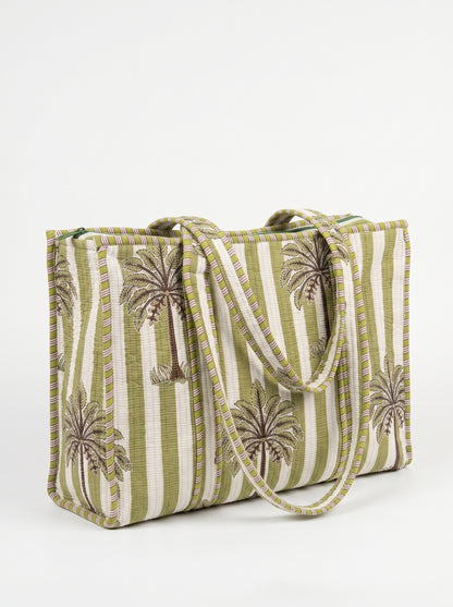 Midnight Beach Green Palms - Tote & 3 Pouch Set 19X15