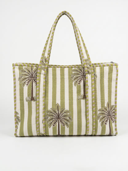 Midnight Beach Green Palms - Tote & 3 Pouch Set 19X15