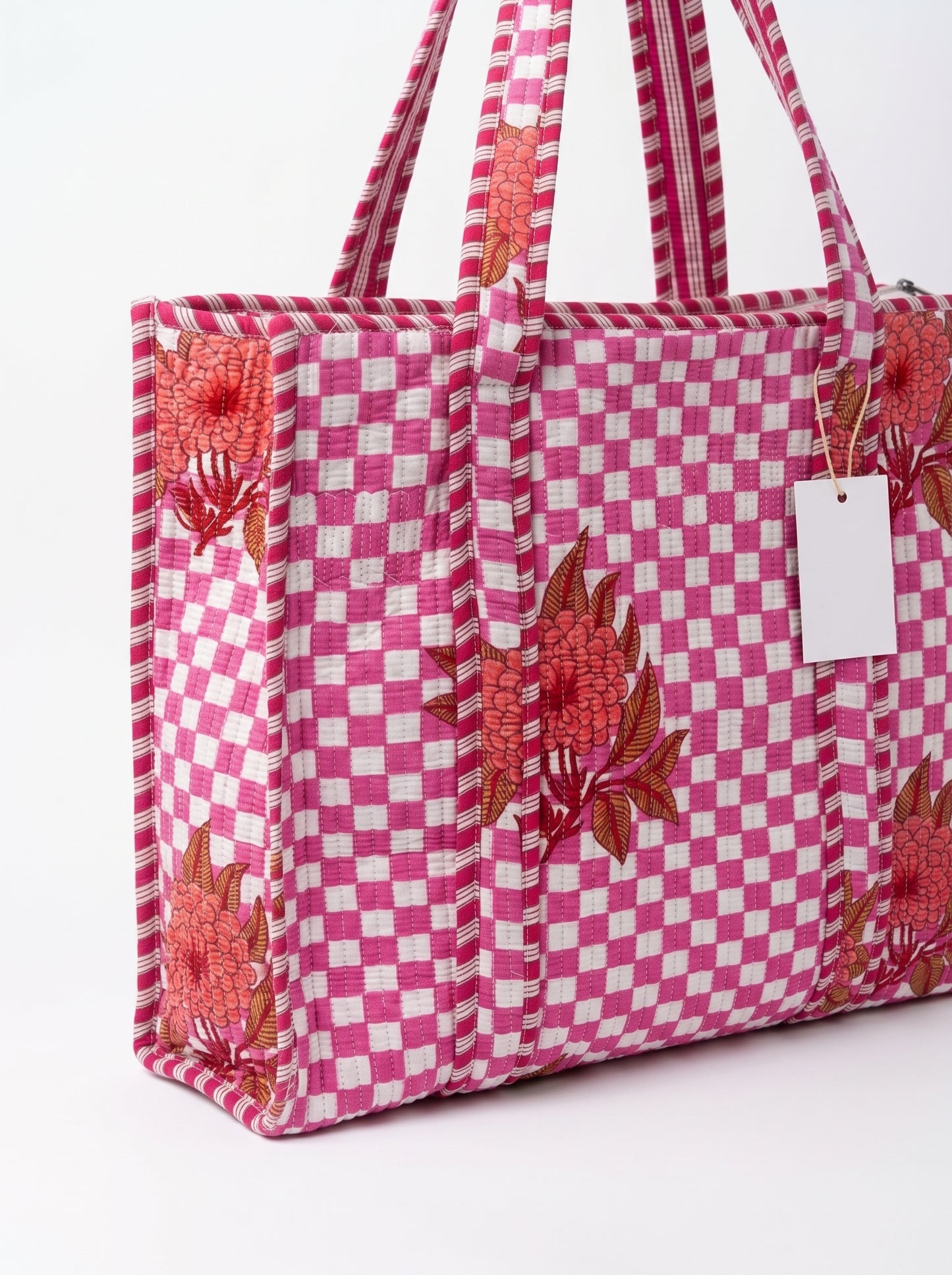Pink Check Bloom - Tote Bag 19X15