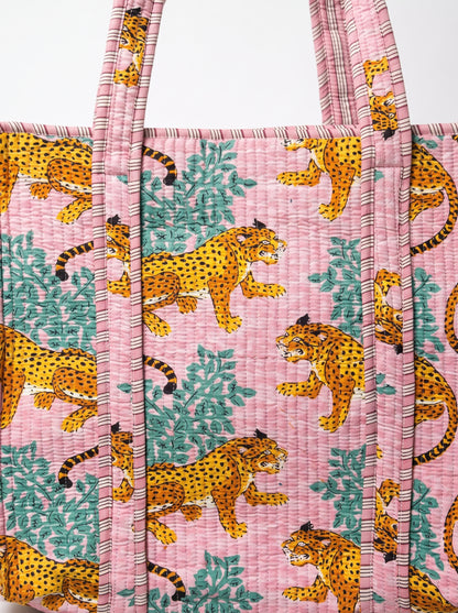 Pink & Blue Leopard - Tote & 3 Pouch Set 19X15