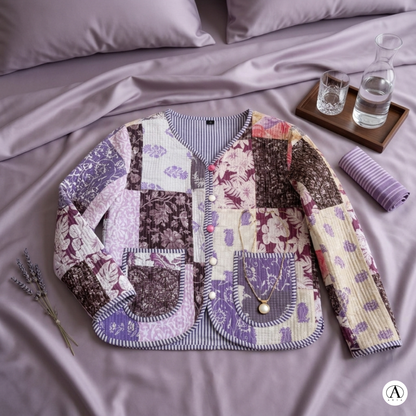 Lilac Purple Charm – Lavender Patchwork Cotton Quilted Reversible Jacket
