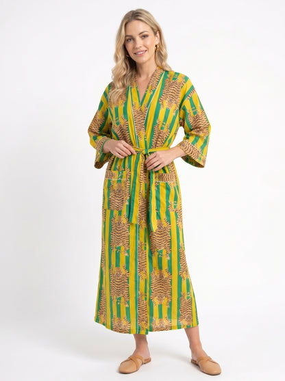 Tiger Yellow Green Stripes – Women’s Cotton Kimono