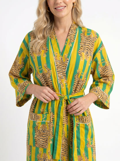 Tiger Yellow Green Stripes – Women’s Cotton Kimono
