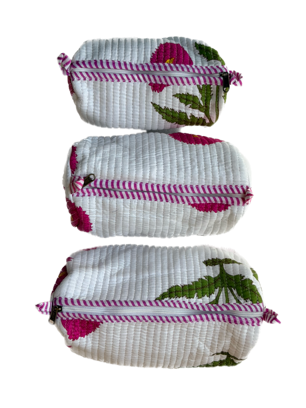 White pink floral – Quilted Utility Pouch Pack of 3