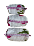 White pink floral – Quilted Utility Pouch Pack of 3