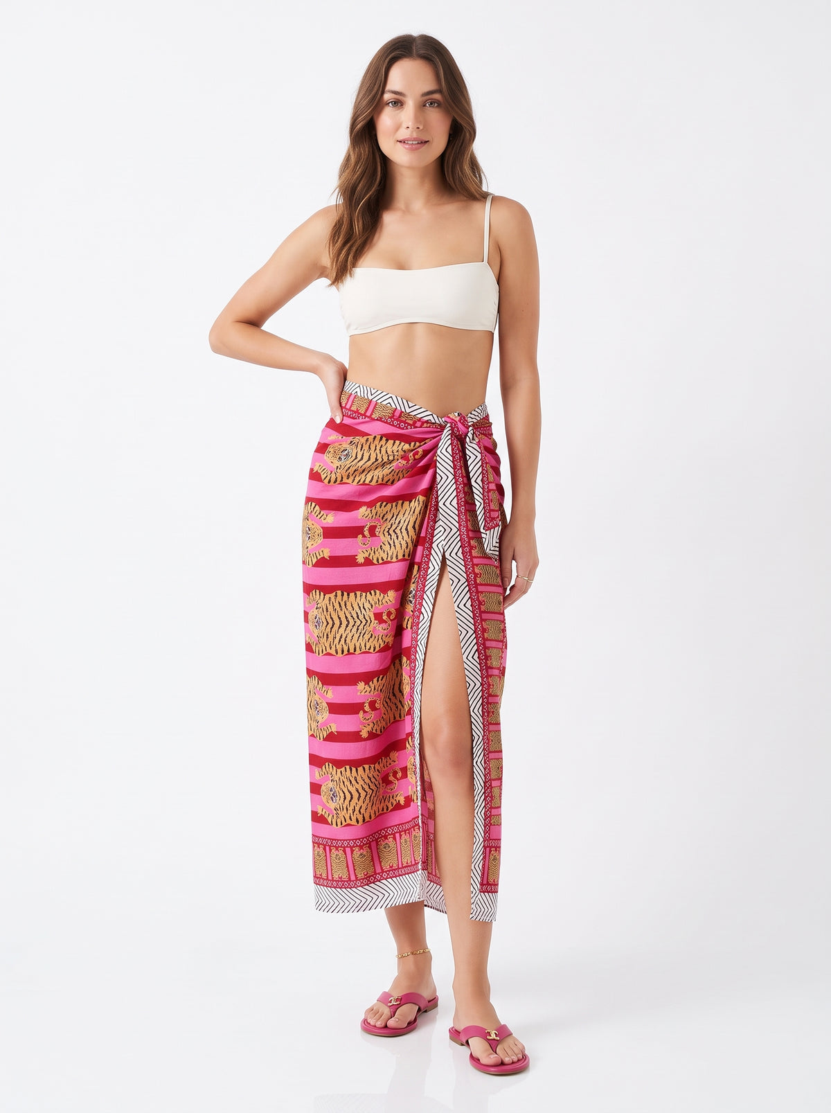 Pink Stripes Tiger Tibetan Sarong - Beach Cover