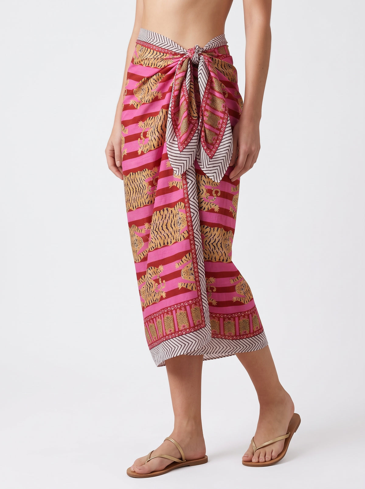 Pink Stripes Tiger Tibetan Sarong - Beach Cover