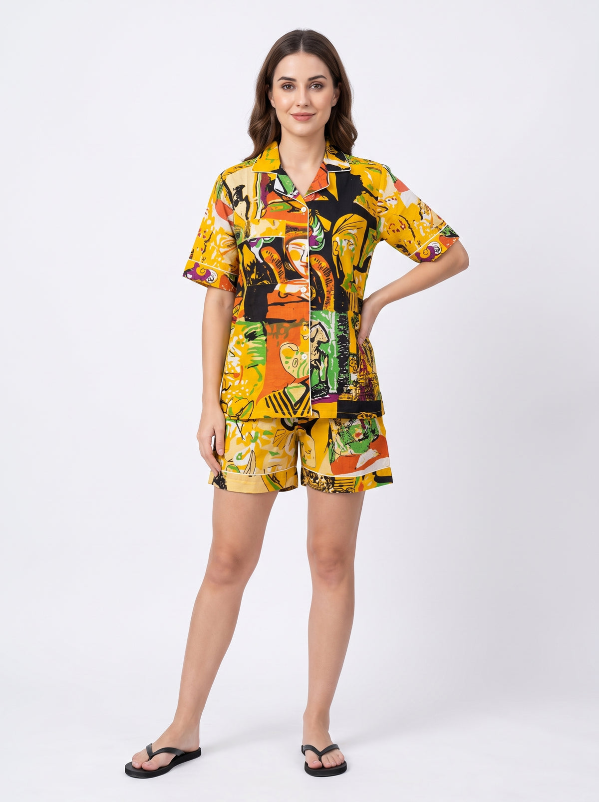 Women’s Yellow Abstract – Elegant Two Piece Short Pajama Set