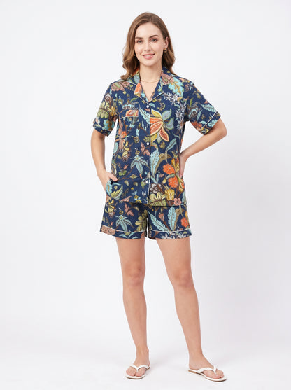 Women’s Blue Crimson – Elegant Two Piece Short Pajama Set