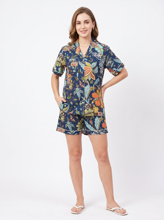 Women’s Blue Crimson – Elegant Two Piece Short Pajama Set