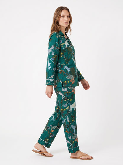 Women's Bottle Green – Elegant Two Piece Cotton Pajama Set