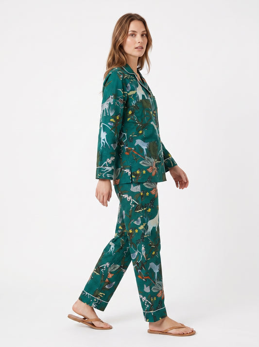 Women's Bottle Green – Elegant Two Piece Cotton Pajama Set