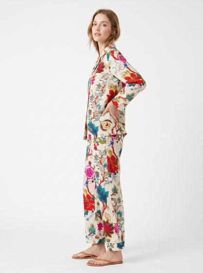 Women's White Vine Garden – Elegant Two Piece Cotton Pajama Set