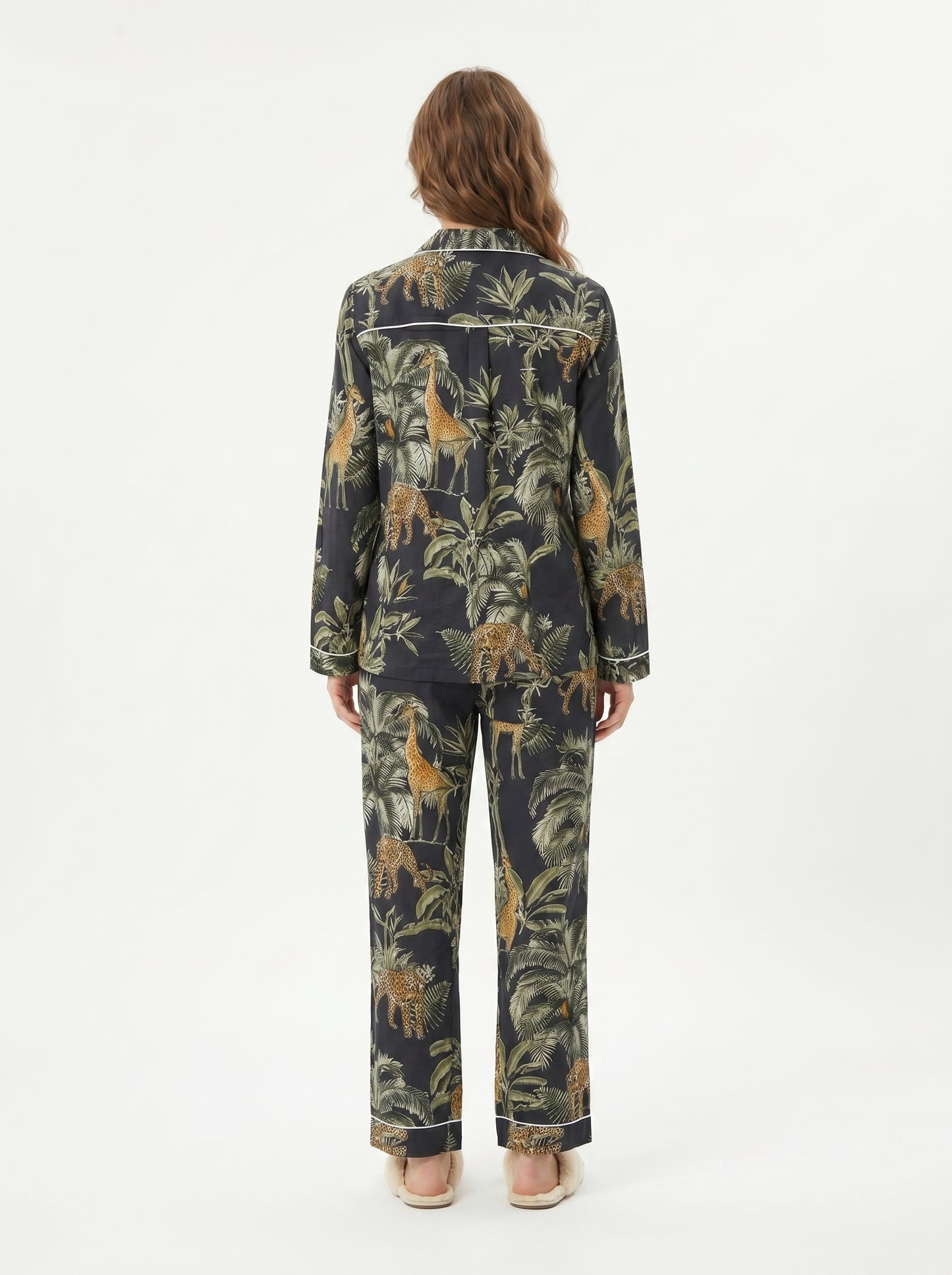 Women's Black Jungle Muse Cotton Night Suit Set – Elegant Two Piece Pajama Set