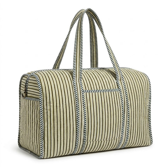 Green Stripes Quilted Cotton Duffle Bag – Lightweight Travel Weekender