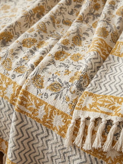 Golden Meadow Handblock Sofa Throw
