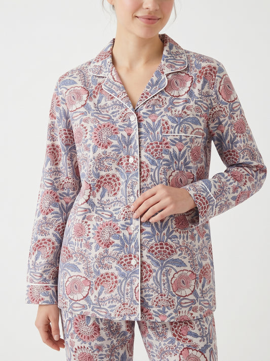 Women's White Mini Floral Cotton Night Suit Set – Elegant Two Piece Pajama Set