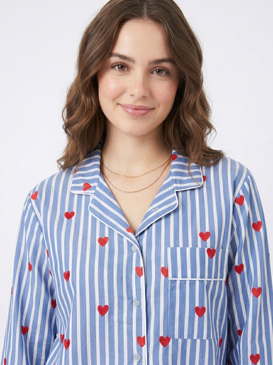 Blueberry Love Cotton Night Suit Set – Elegant Two Piece Pajama Set description