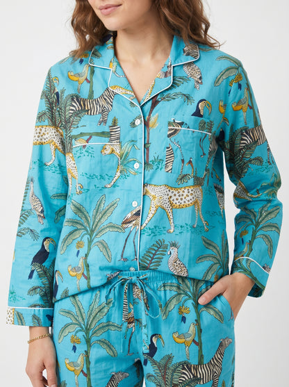 Women's Sky Blue Safari Print Cotton Night Suit Set – Elegant Two Piece Pajama Set