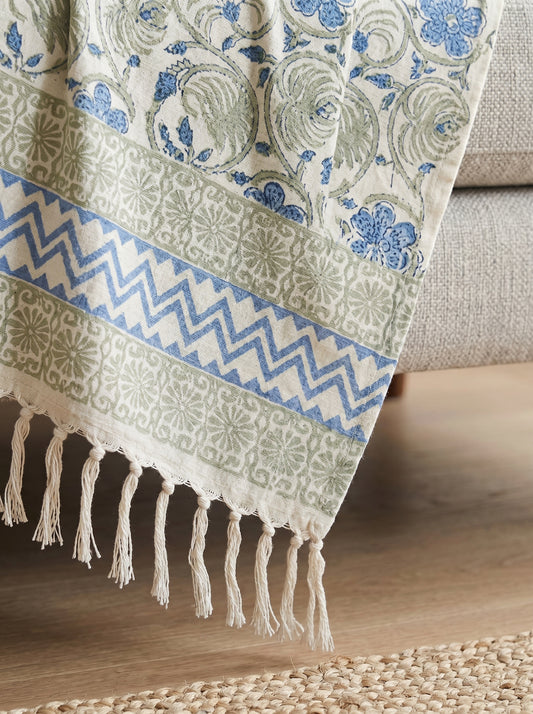 Azure Bloom Sofa Throw