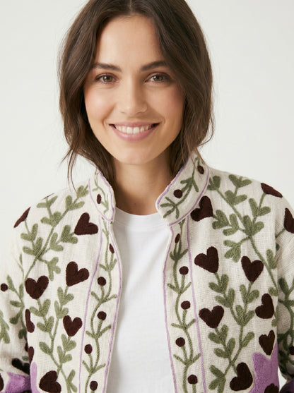 Women's White Chic 1057 Suzani Reversible Velvet Jacket – Artistic Embroidered Statement Jacket