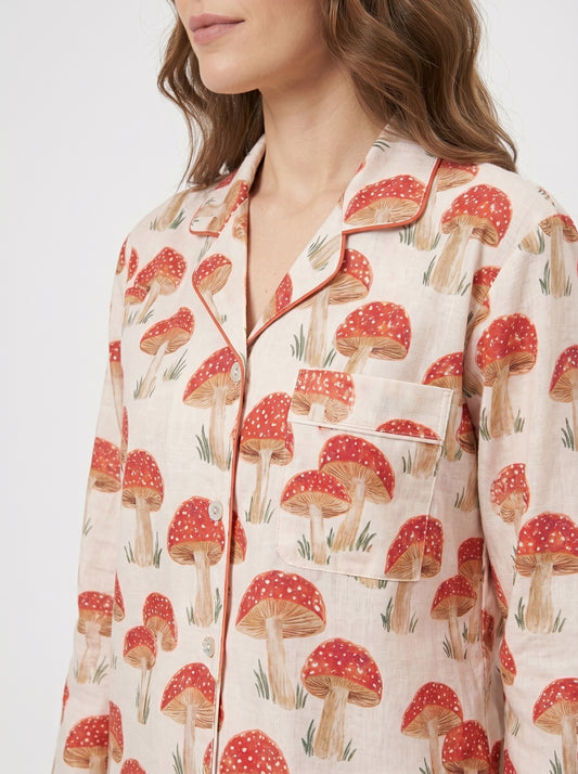 Women's Red Mushroom Print Cotton Night Suit Set – Cute Two Piece Pajama Set