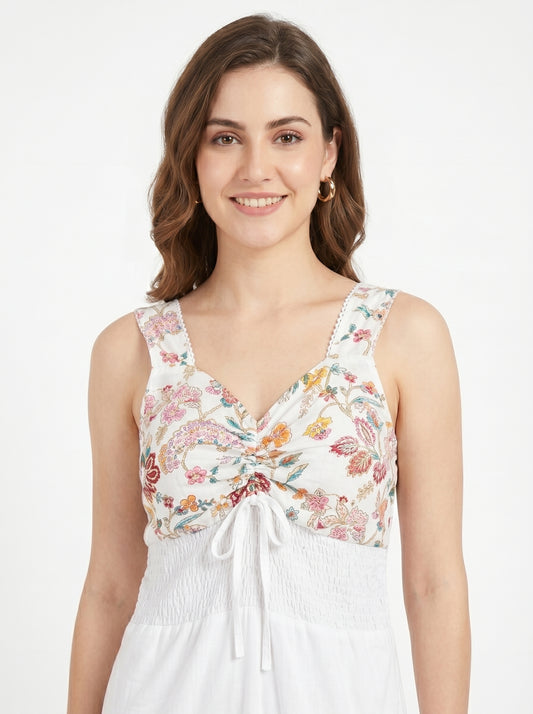 Ivory Bloom – White Floral Luxe Dress