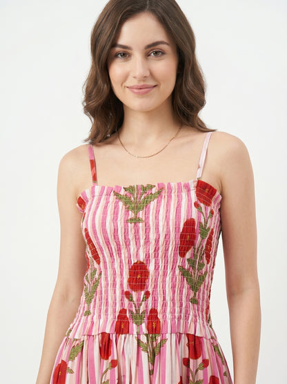 Rosé Bloom – Pink Striped Luxe Dress