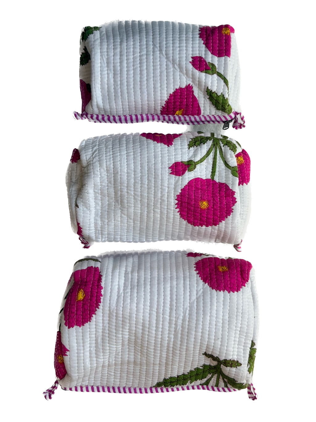 White pink floral – Quilted Utility Pouch Pack of 3