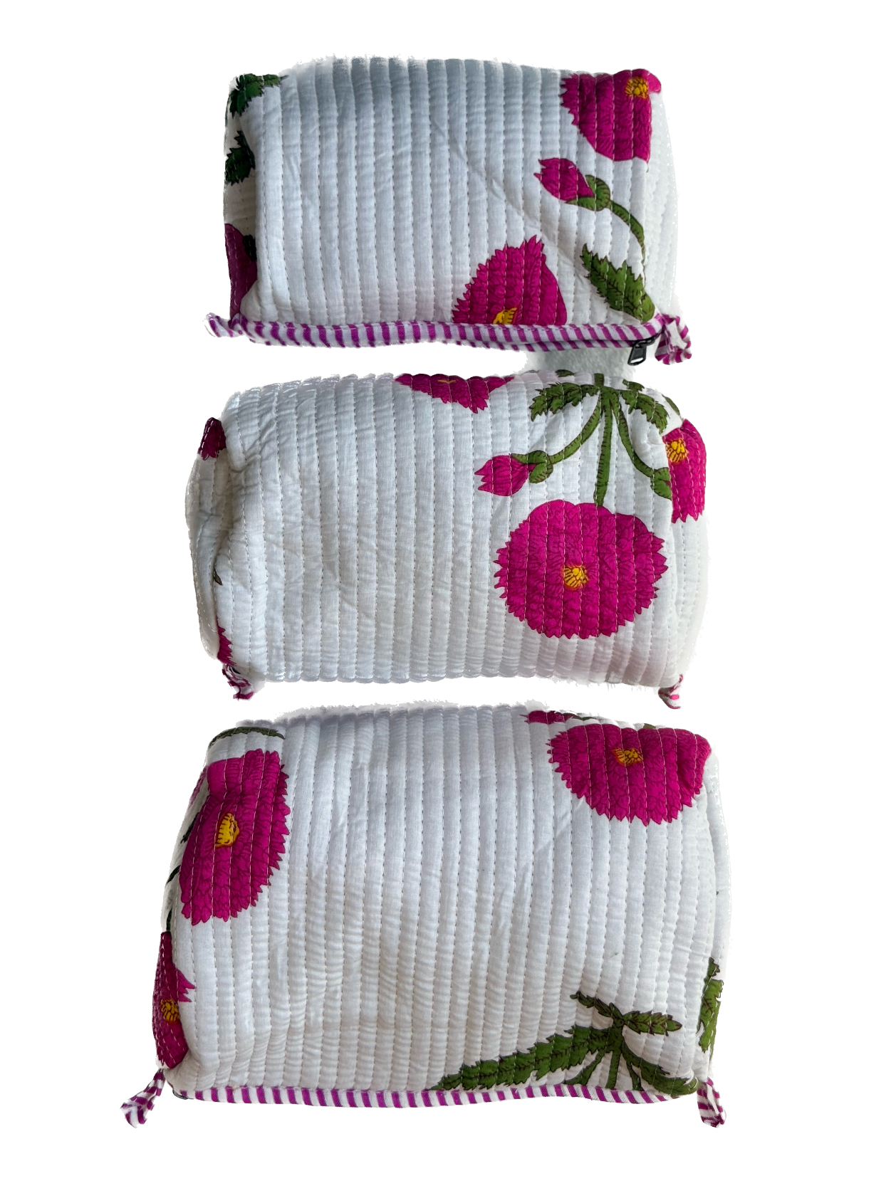 White pink floral – Quilted Utility Pouch Pack of 3