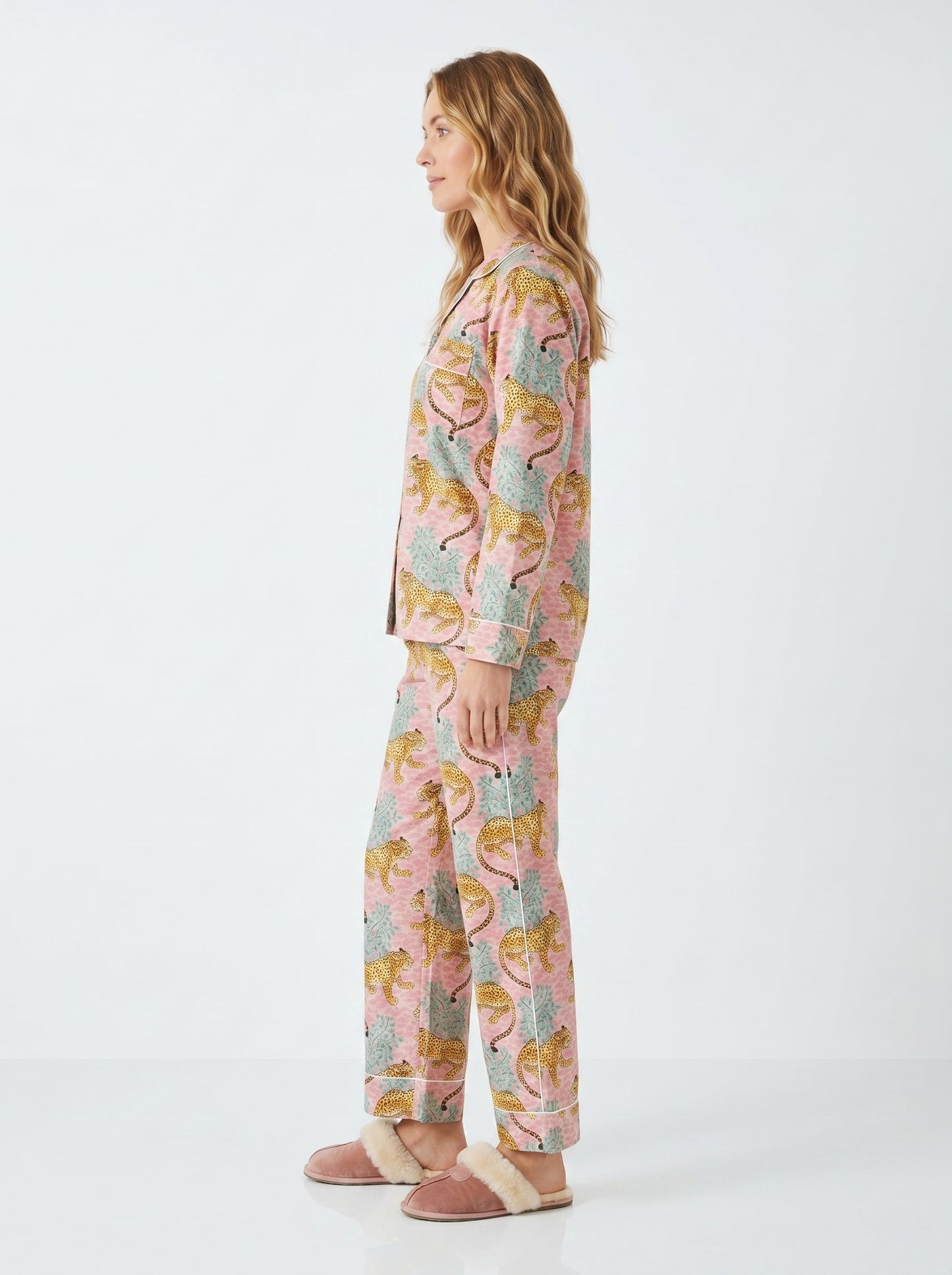 Women’s Pink & Blue Leopard Print Cotton Night Suit Set – Elegant Two Piece Pajama Set