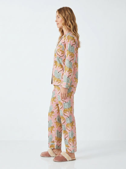 Women’s Pink & Blue Leopard Print Cotton Night Suit Set – Elegant Two Piece Pajama Set