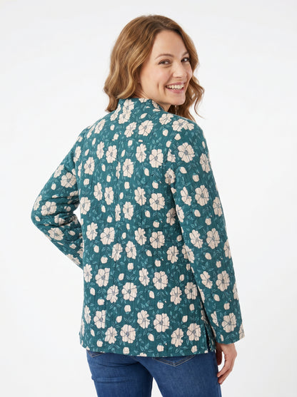 Emerald Green Bloom – Long Cotton Quilted Reversible Jacket