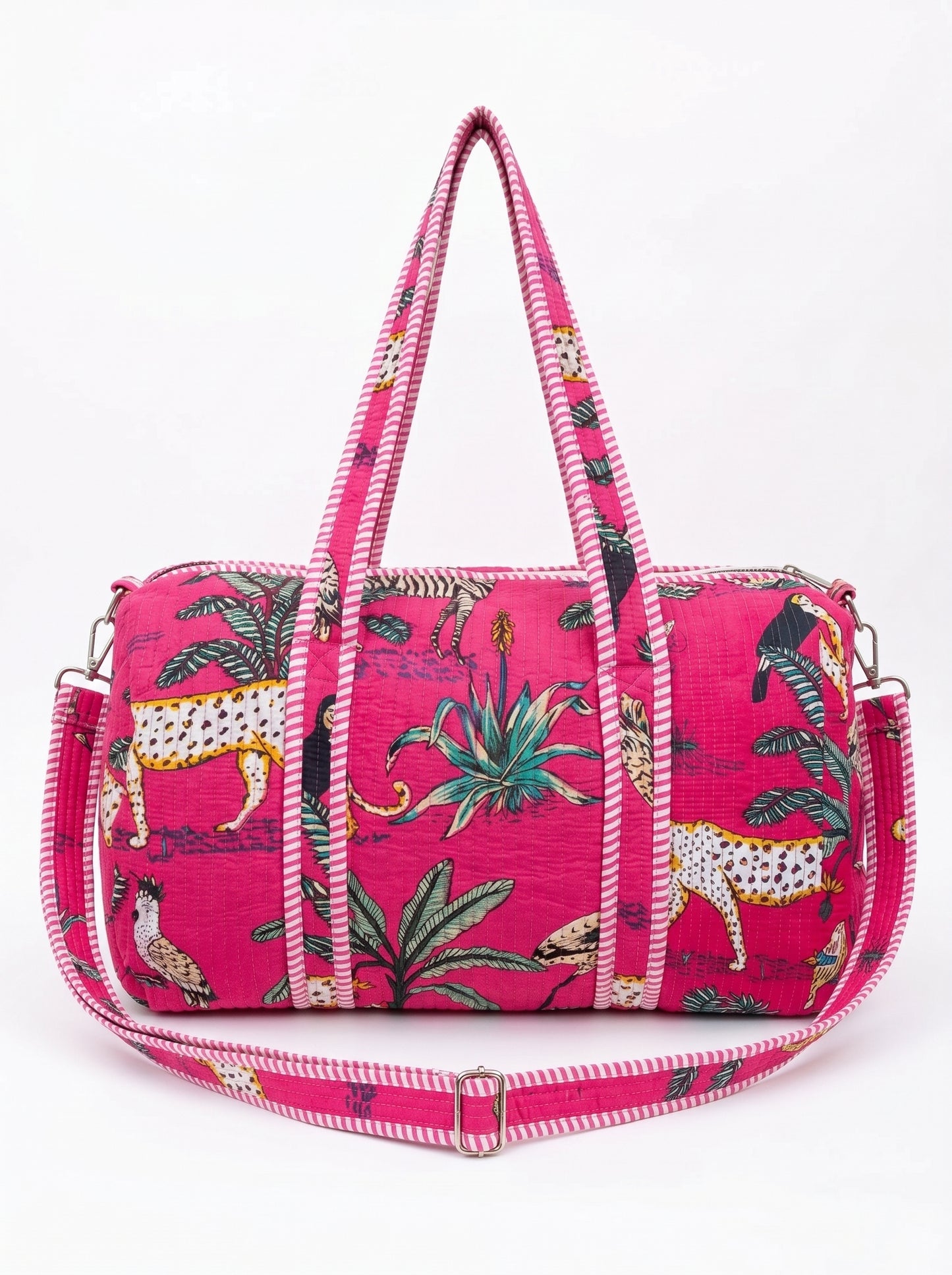 Fuschia Pink Safari Quilted Cotton Duffle Bag – Lightweight Travel Weekender