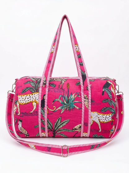 Fuschia Pink Safari Quilted Cotton Duffle Bag – Lightweight Travel Weekender