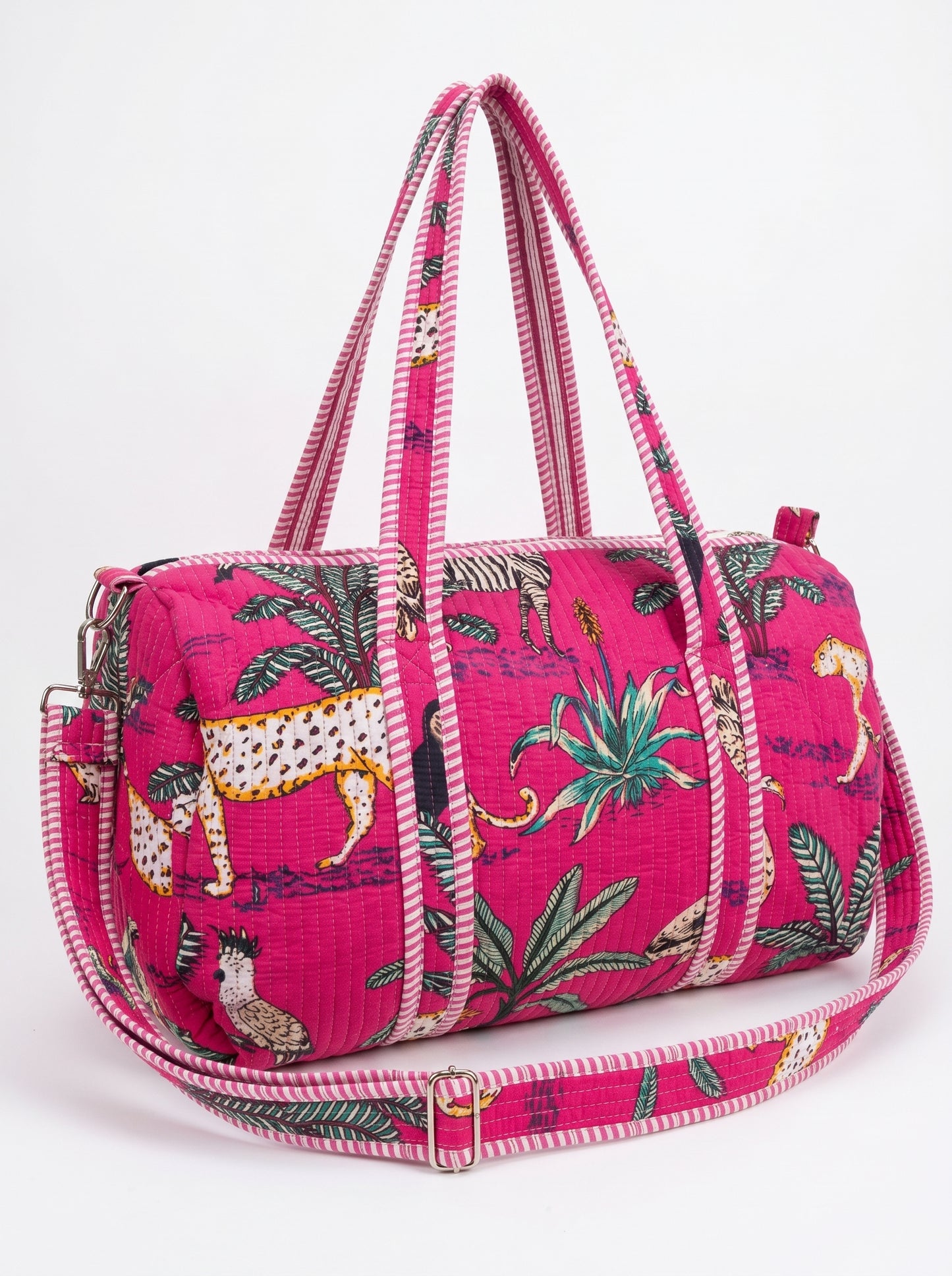 Fuschia Pink Safari Quilted Cotton Duffle Bag – Lightweight Travel Weekender