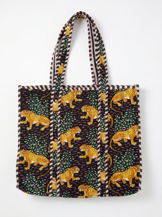 Navy blue leopard – Wander Reversible Tote Bag 18x18