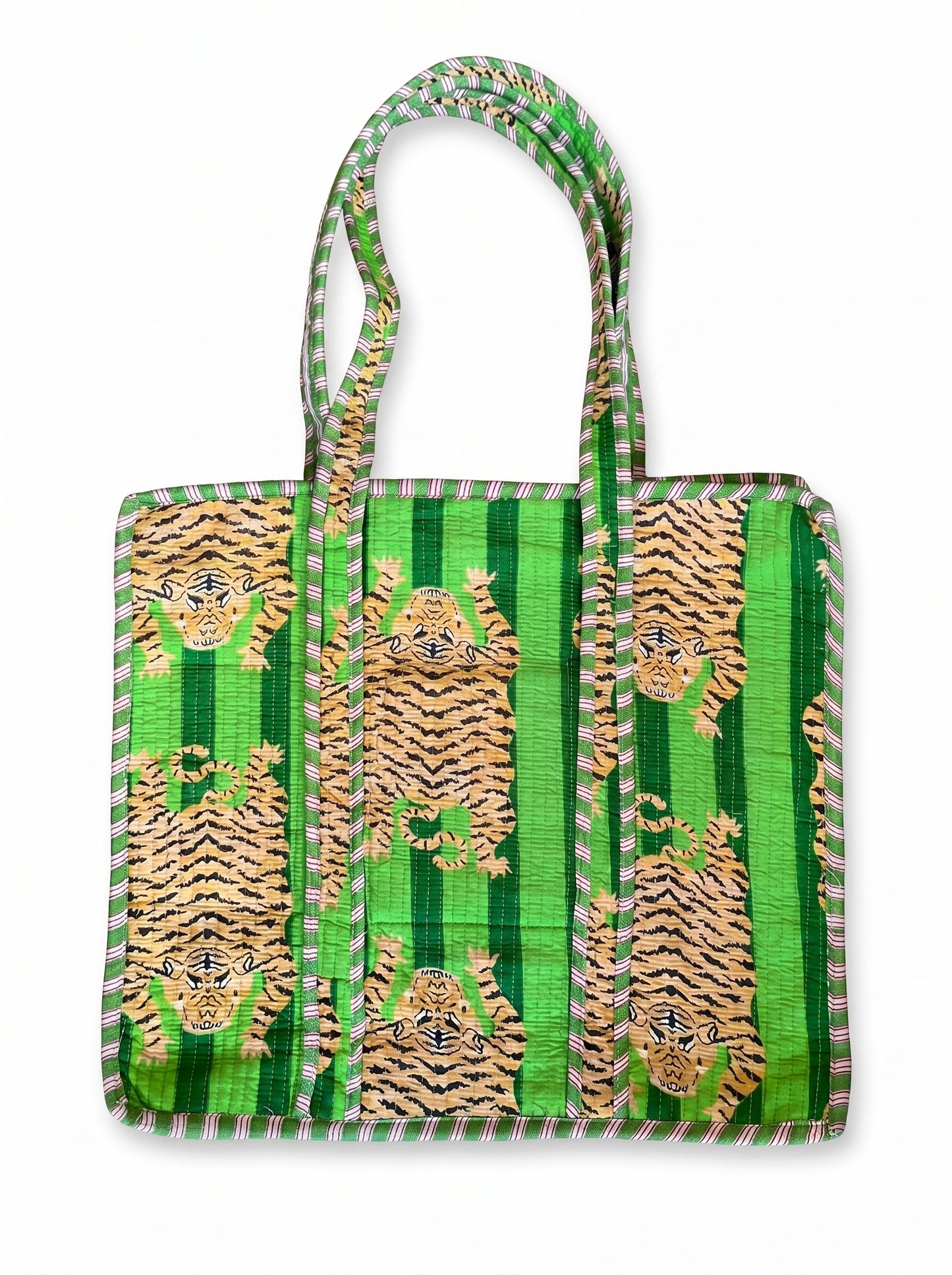 Green Stripes tiger – Wander Tote Bag 18x18